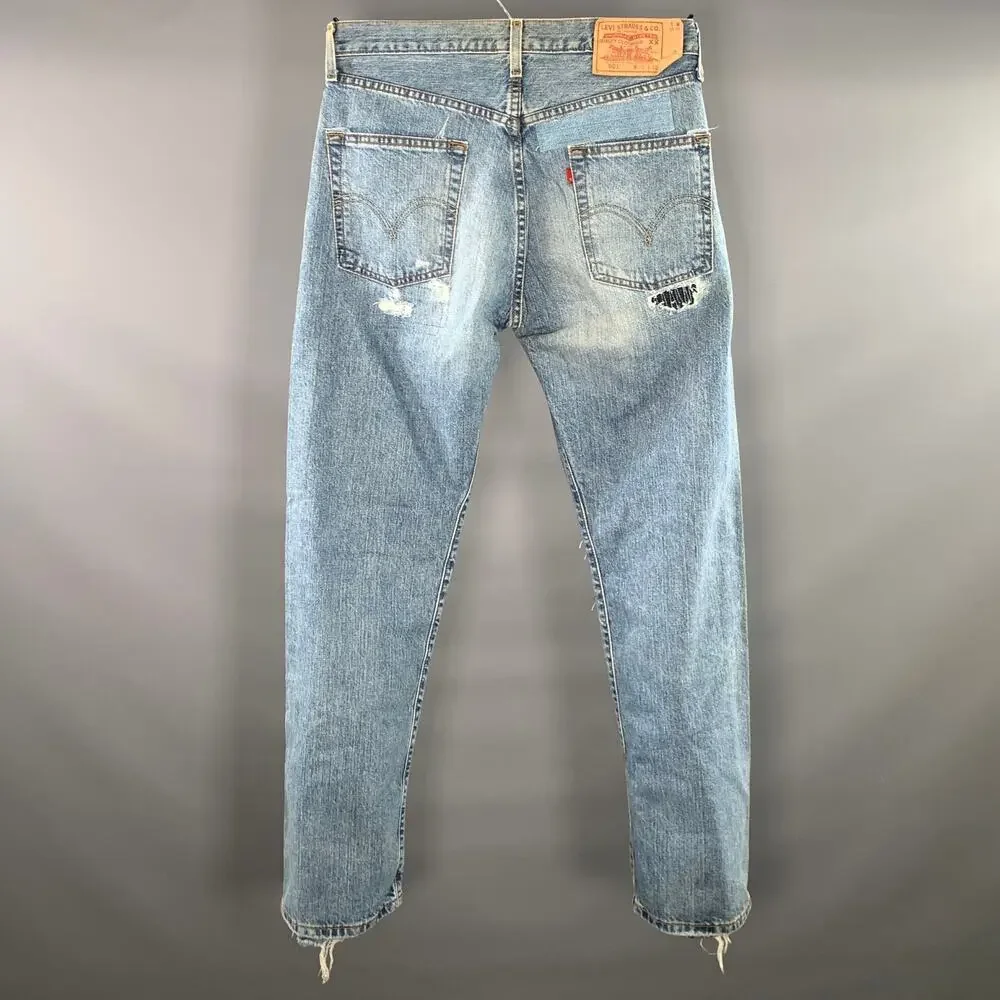 LEVI'S Size 32 Blue Light Blue Sashiko Cotton Button Fly Jeans